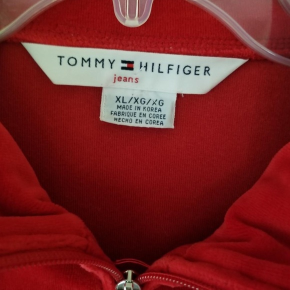 Tommy Hilfiger full zip velour red track jacket SZ XL - Picture 2 of 7